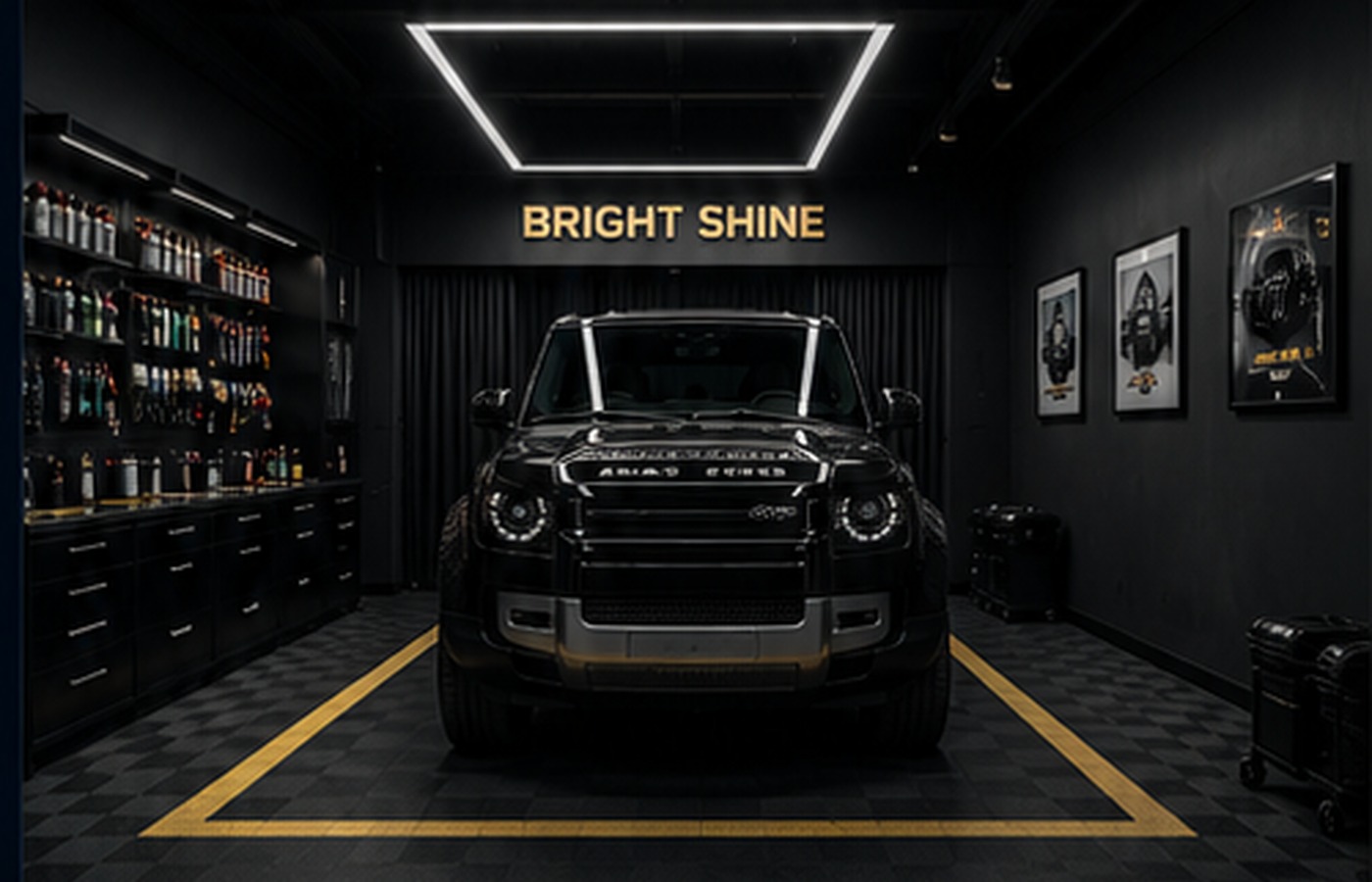 Bright Shine workshop interior with a vehicle in bay